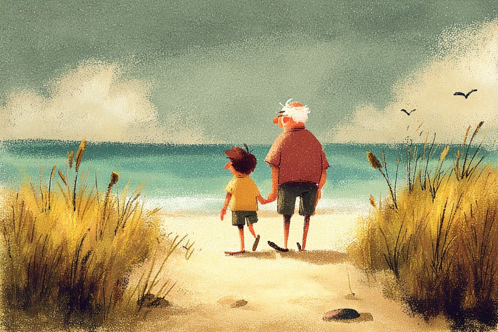 Illustrated grandparent and grandchild walking together — representing the choice Minnesota families face between memory care ALFs and skilled nursing facilities