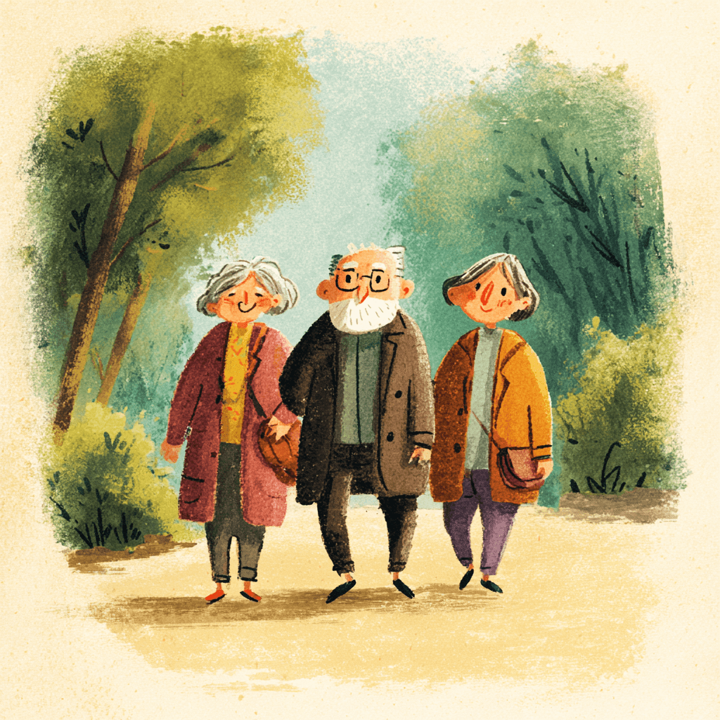 Illustrated family walking together — representing families navigating memory care decisions in Minnesota